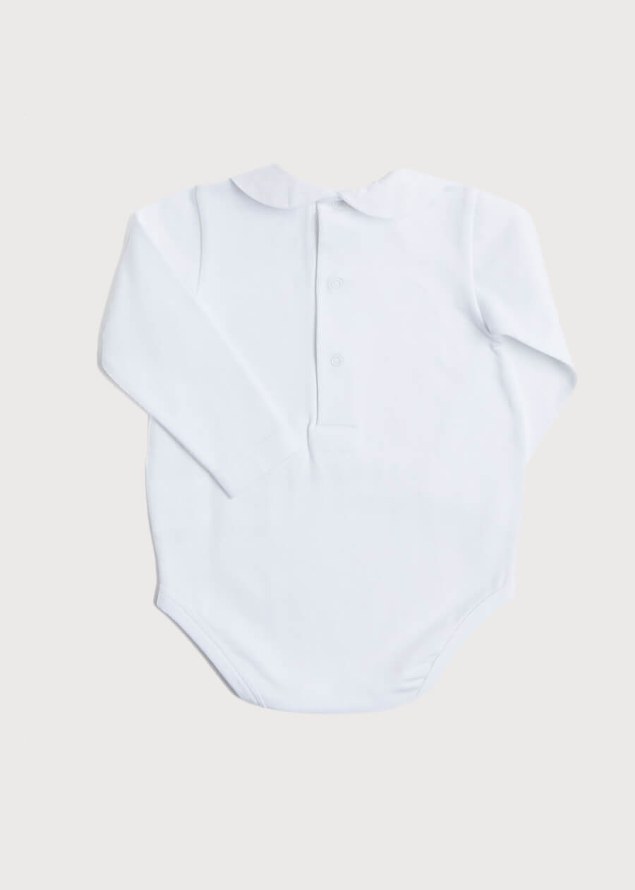 Peter Pan Collar Bodysuit in White (0mths-3yrs) Tops & Bodysuits from Pepa London