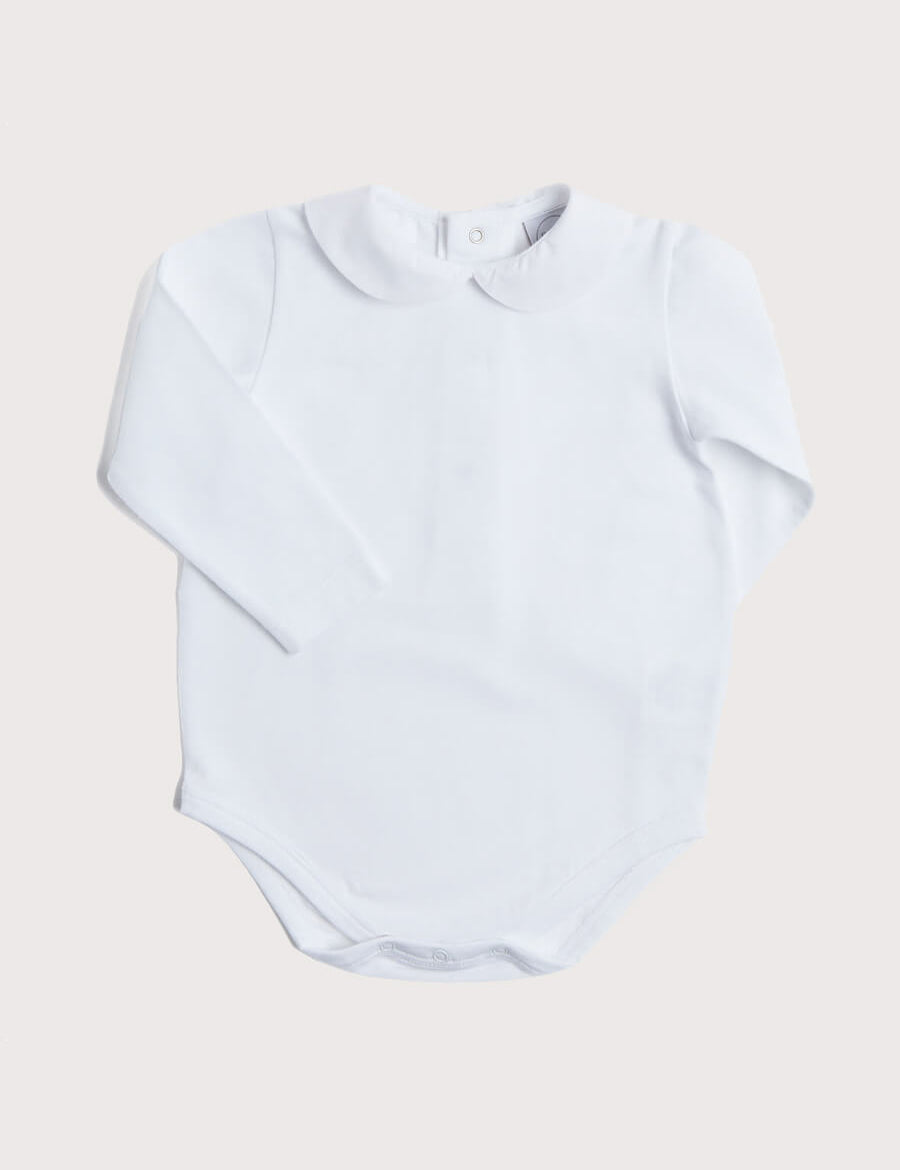 Peter Pan Collar Bodysuit in White (0mths-3yrs) Tops & Bodysuits from Pepa London