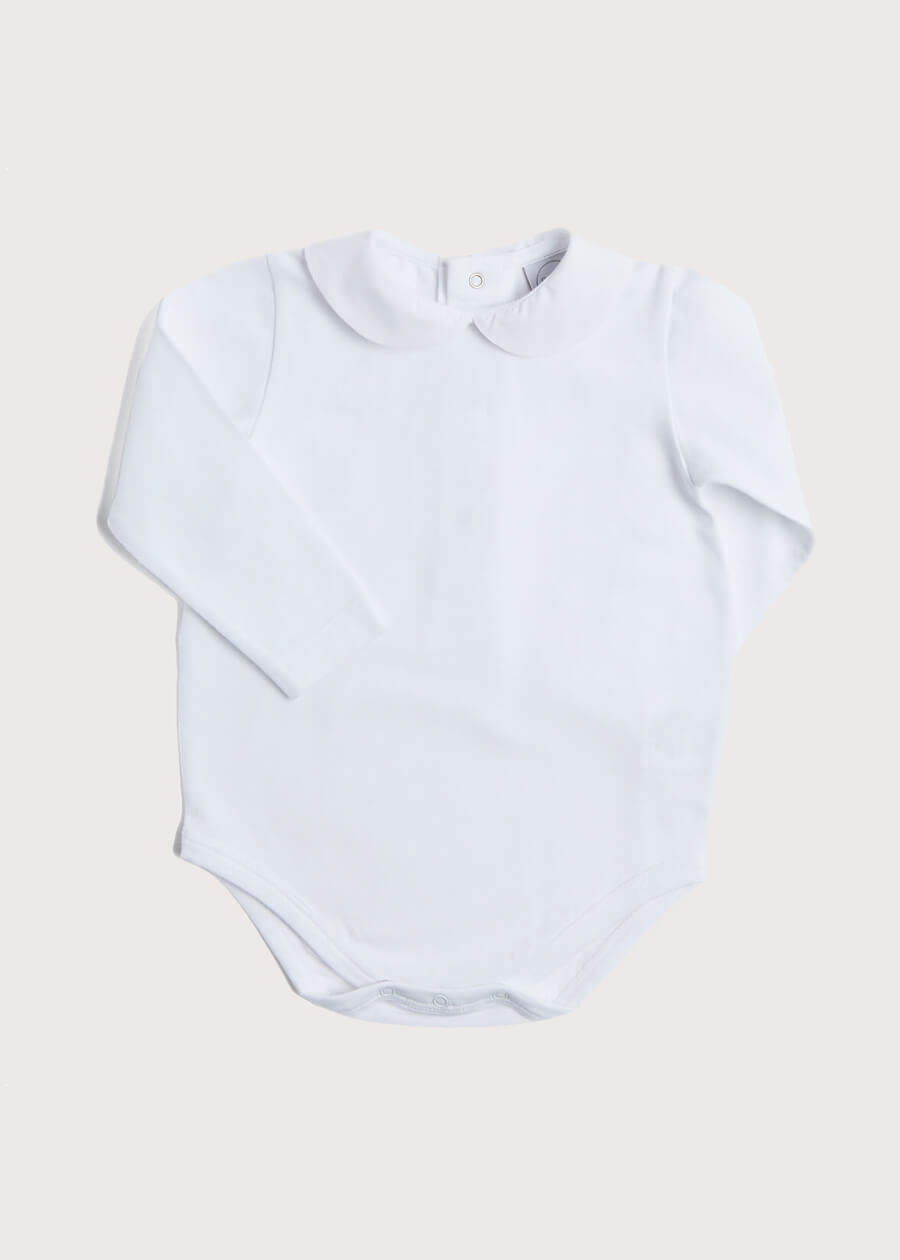 Peter Pan Collar Bodysuit in White (0mths-3yrs) Tops & Bodysuits from Pepa London