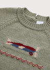 Plane Motif Merino Wool Sweater in Sage Green (9mths-3yrs) Knitwear  from Pepa London