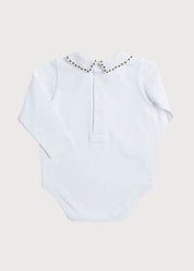 Embroidered Polo Collar Bodysuit in White (0mths-3yrs) Tops & Bodysuits from Pepa London