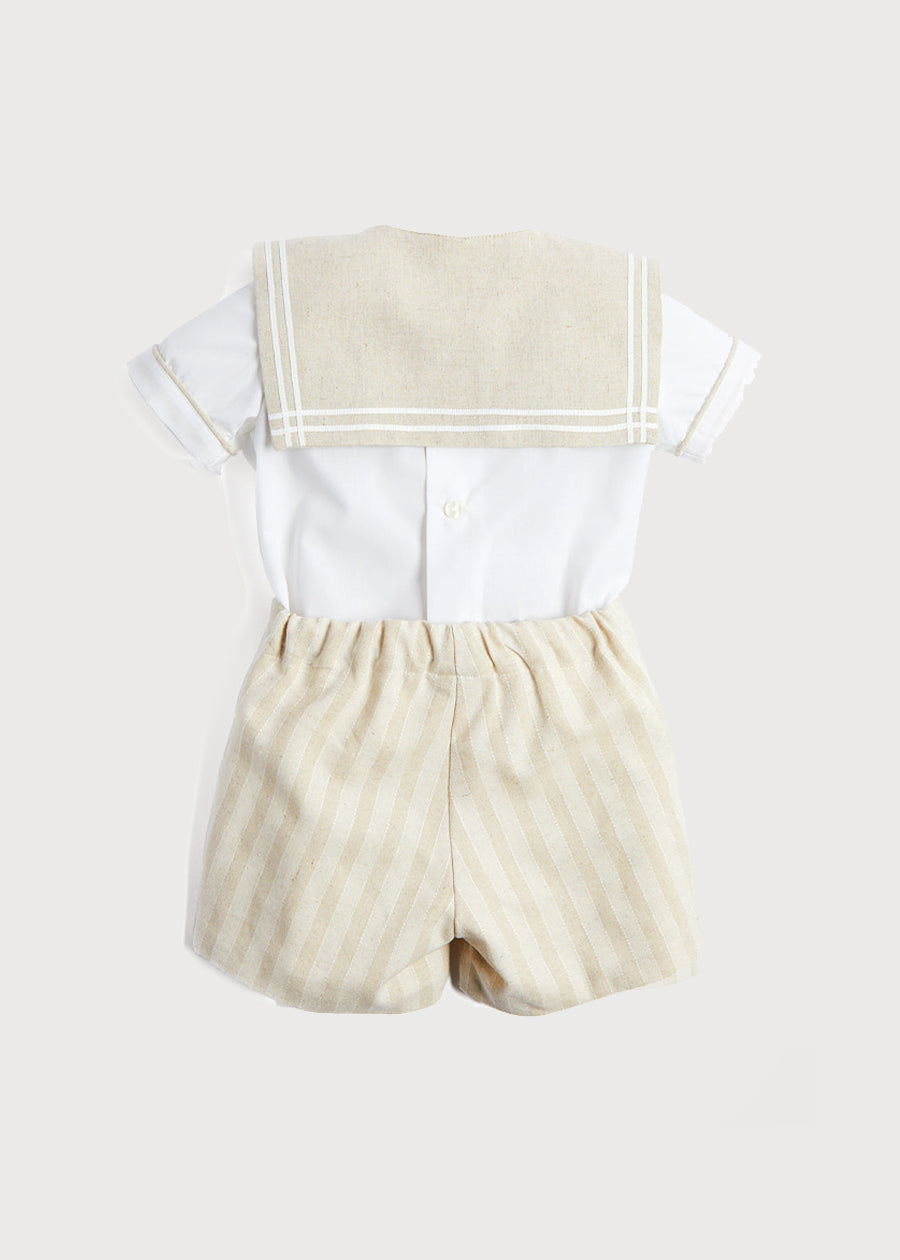 Sailor Collar Striped Set in Beige (12mths-6yrs) Sets from Pepa London