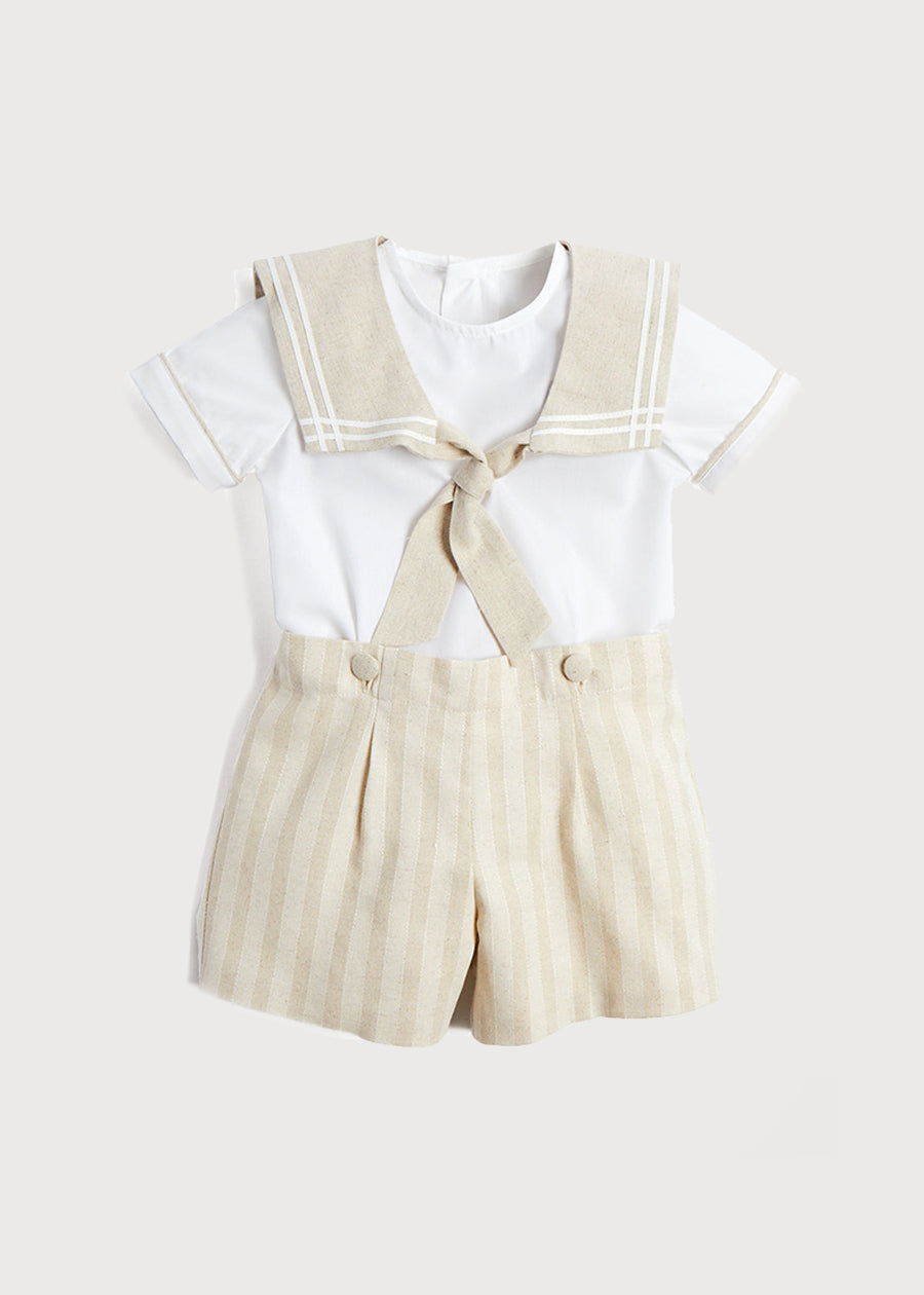 Sailor Collar Striped Set in Beige (12mths-6yrs) Sets from Pepa London