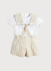 Sailor Collar Striped Set in Beige (12mths-6yrs) Sets from Pepa London