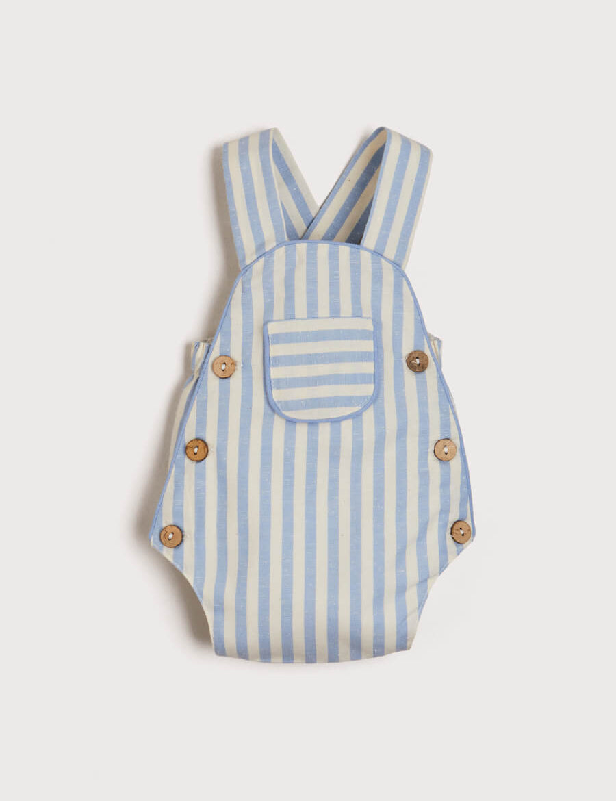 Chunky Stripe Pocket Front Dungaree Romper in Blue (3-18mths) Dungarees  from Pepa London