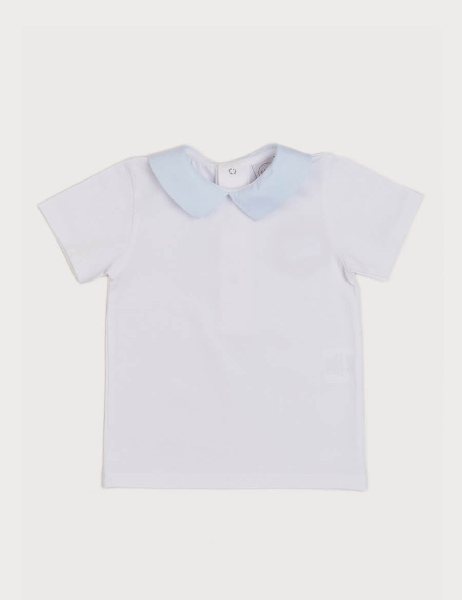 Contrast Oxford Polo Collar Short Sleeve Shirt in White (2-4yrs) Tops & Bodysuits  from Pepa London