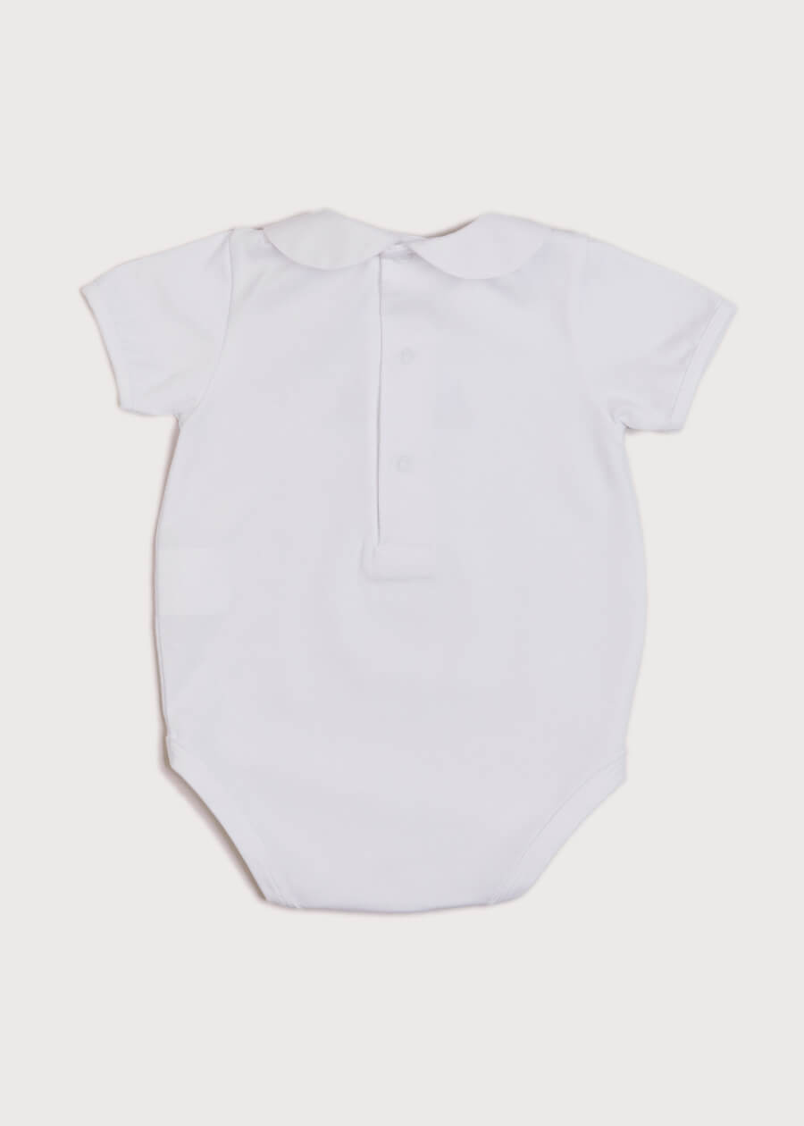 Embroidered Boat Motif Peter Pan Collar Bodysuit in White (3mths-2yrs) Tops & Bodysuits  from Pepa London