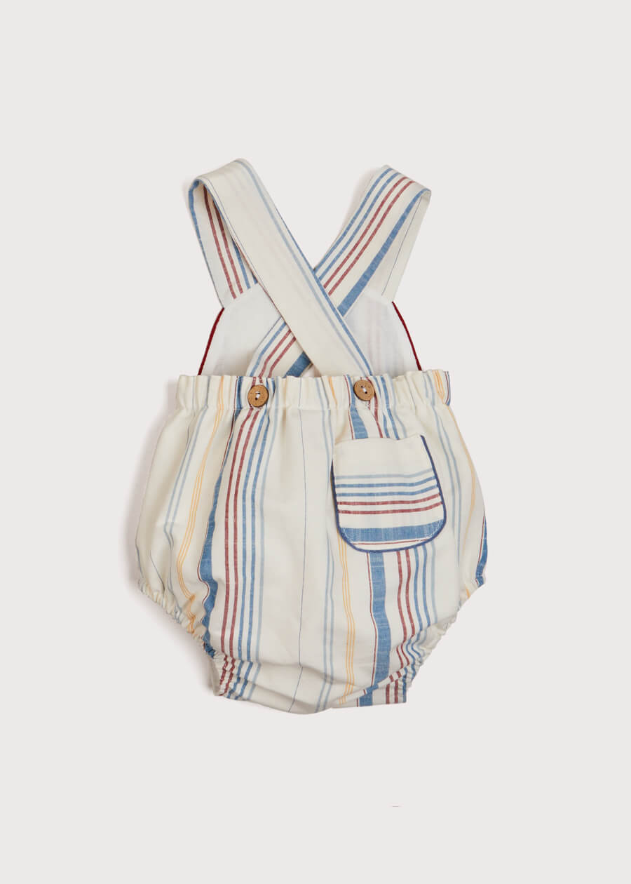 Thin Stripe Front Pocket Dungaree Romper in Red (3-18mths) Shorts  from Pepa London