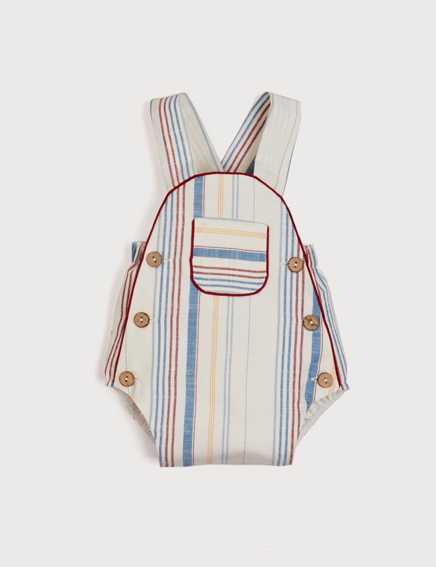 Thin Stripe Front Pocket Dungaree Romper in Red (3-18mths) Shorts  from Pepa London