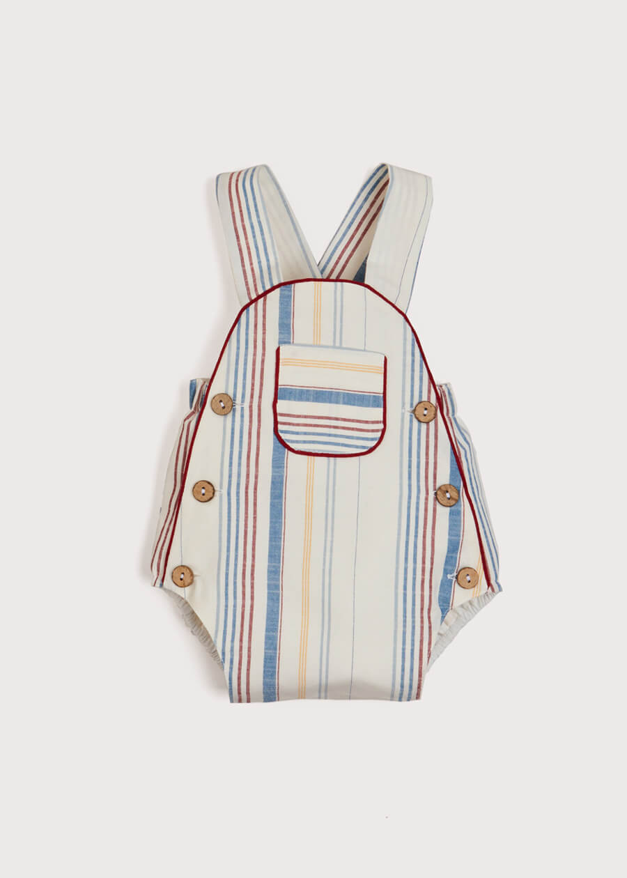 Thin Stripe Front Pocket Dungaree Romper in Red (3-18mths) Shorts  from Pepa London