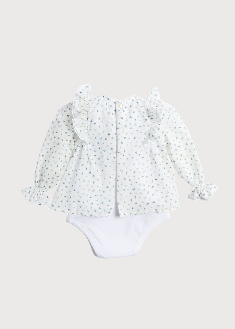Bodysuit with Floral Blouse Over Bodysuit in French Blue (3mths-2yrs) Blouses  from Pepa London