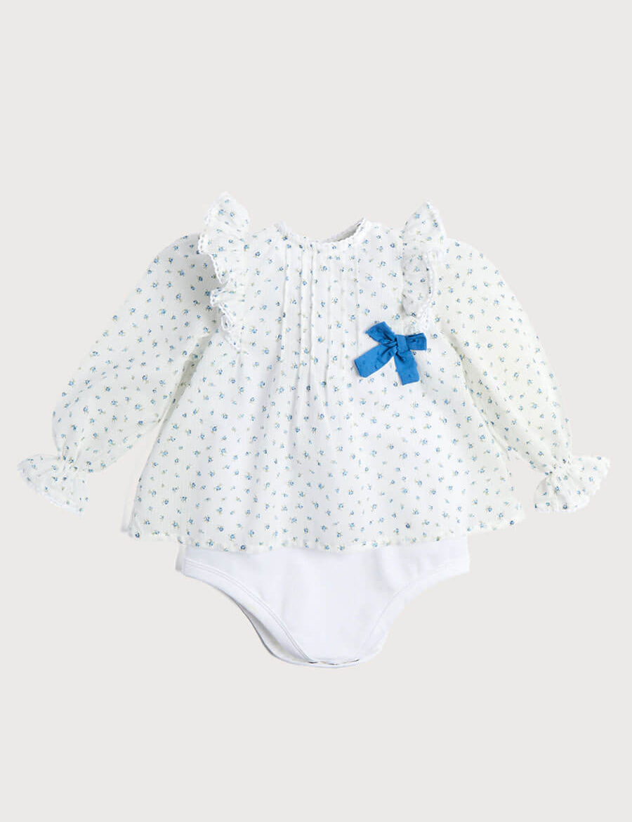 Bodysuit with Floral Blouse Over Bodysuit in French Blue (3mths-2yrs) Blouses  from Pepa London