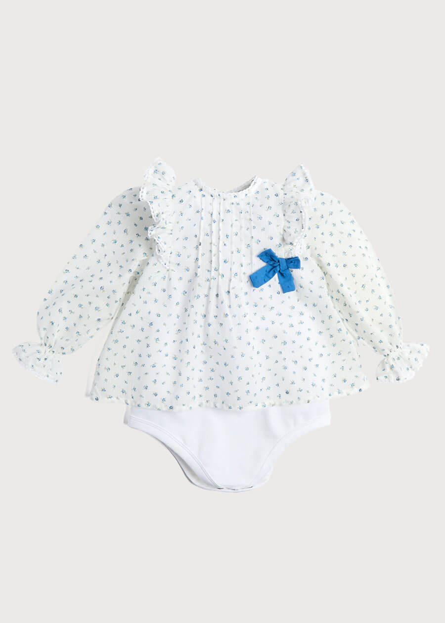 Bodysuit with Floral Blouse Over Bodysuit in French Blue (3mths-2yrs) Blouses  from Pepa London