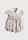 Ditsy Floral Print Handsmocked Romper in Rose Pink (0-18mths) Rompers  from Pepa London