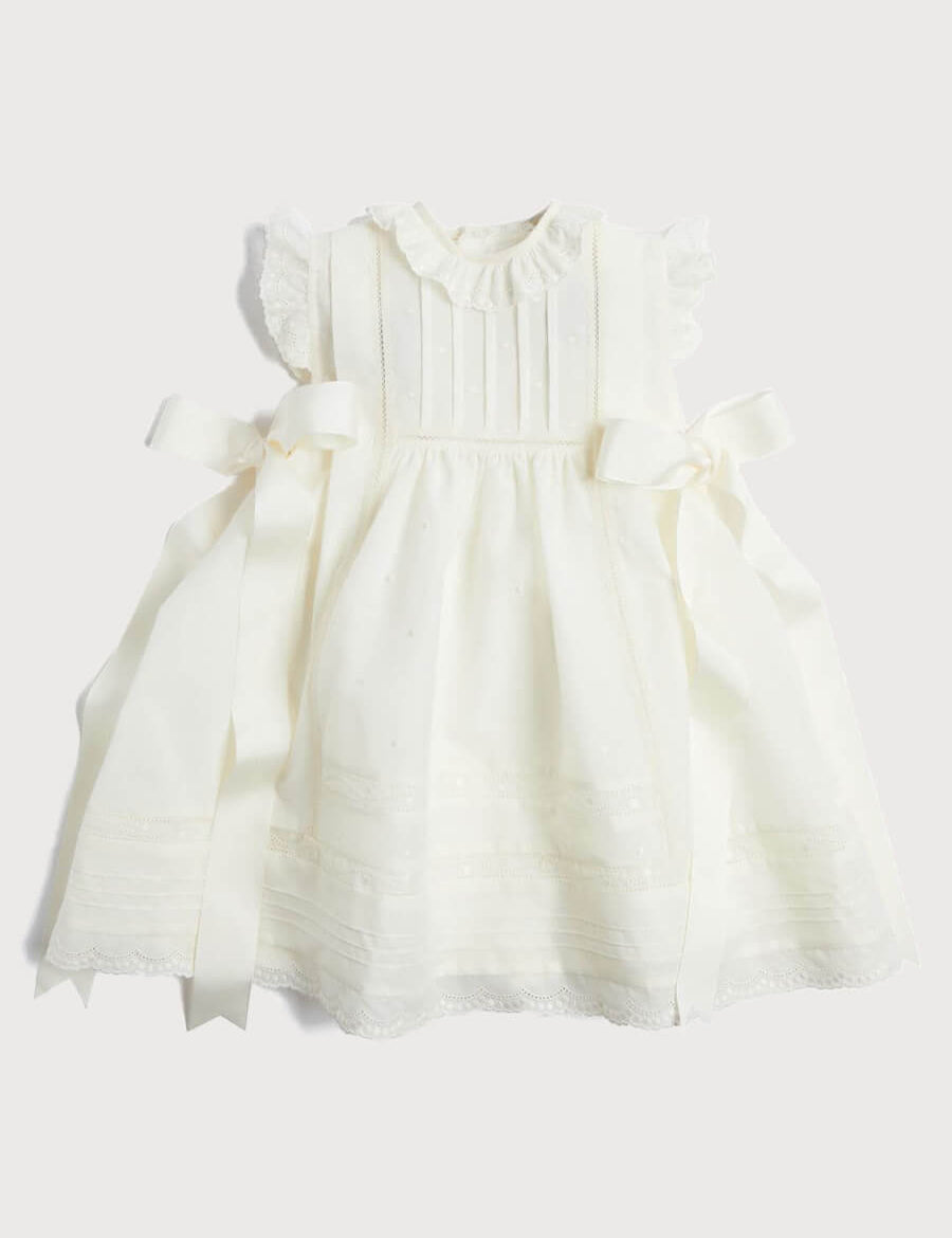 Embroidered Lace Trim Dress in Ivory (6mths-5yrs) Dresses  from Pepa London