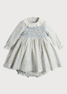 Floral Print Hand Smocked Dress & Bloomers In Blue (6mths-3yrs) Dresses  from Pepa London