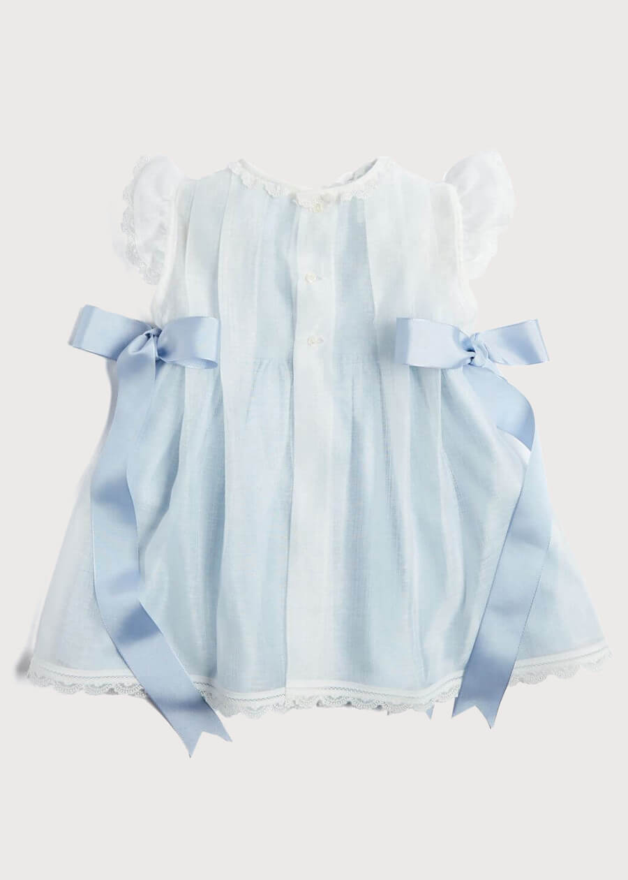 Lace Trim Satin Bow Dress in Pale Blue (6mths-5yrs) Dresses  from Pepa London