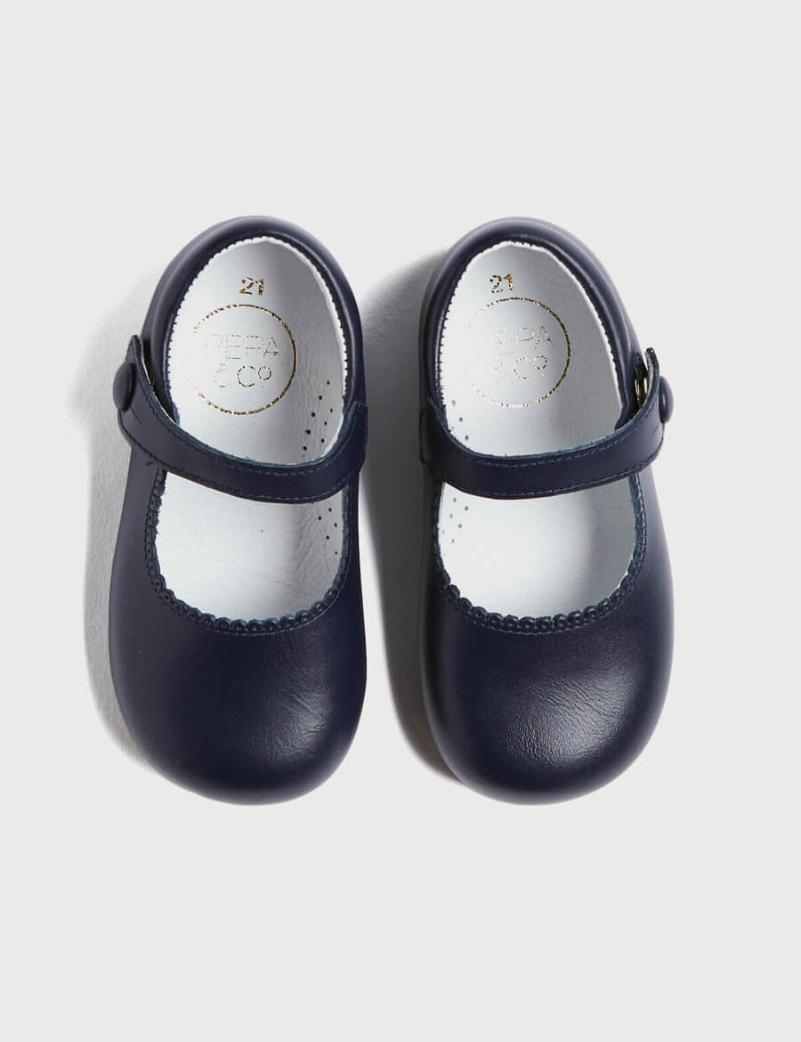 Leather Mary Jane Baby Shoes in Navy (20-24EU) Shoes  from Pepa London