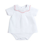 Scallop Collar Zig Zag Trim Bodysuit in Pink (3mths-2yrs) Tops & Bodysuits  from Pepa London