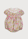 Bold Floral Handsmocked Short Sleeve Romper in Pink (3-18mths) Rompers  from Pepa London