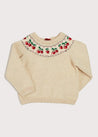 Cherry Motif Intarsia Jumper in Cream (6mths-4yrs) Knitwear  from Pepa London