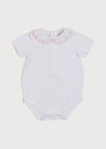 Floral Embroidered Scallop Collar Short Sleeve Bodysuit in Pink (0mths-2yrs) Tops & Bodysuits  from Pepa London