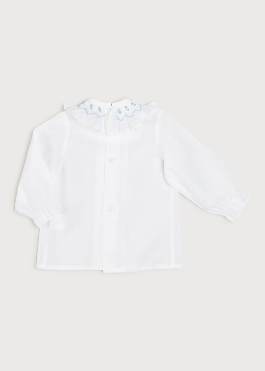 Hand Smocked Collar Long Sleeve Blouse in White (0-12mths) Blouses  from Pepa London