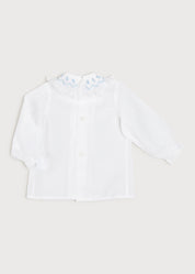 Hand Smocked Collar Long Sleeve Blouse in White (0-12mths) Blouses  from Pepa London