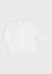 Hand Smocked Collar Long Sleeve Blouse in White (0-12mths) Blouses  from Pepa London