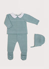 Gentle Openwork Peter Pan Collar 3 Piece Knitted Set in Green (0-6mths) Knitted Sets  from Pepa London