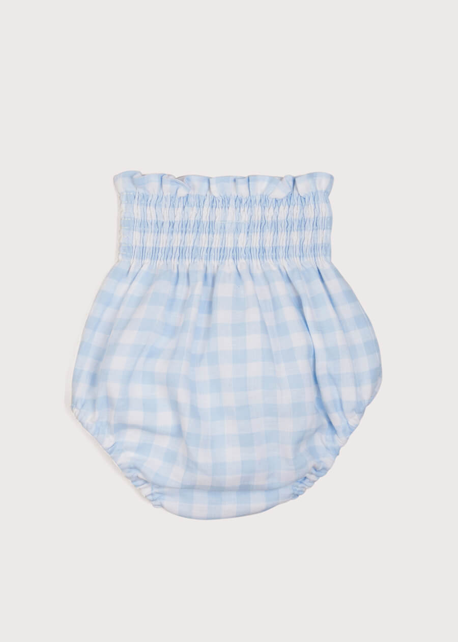 High Waisted Gingham Elasticated Waist Bloomers in Blue (0-6mths) Bloomers  from Pepa London