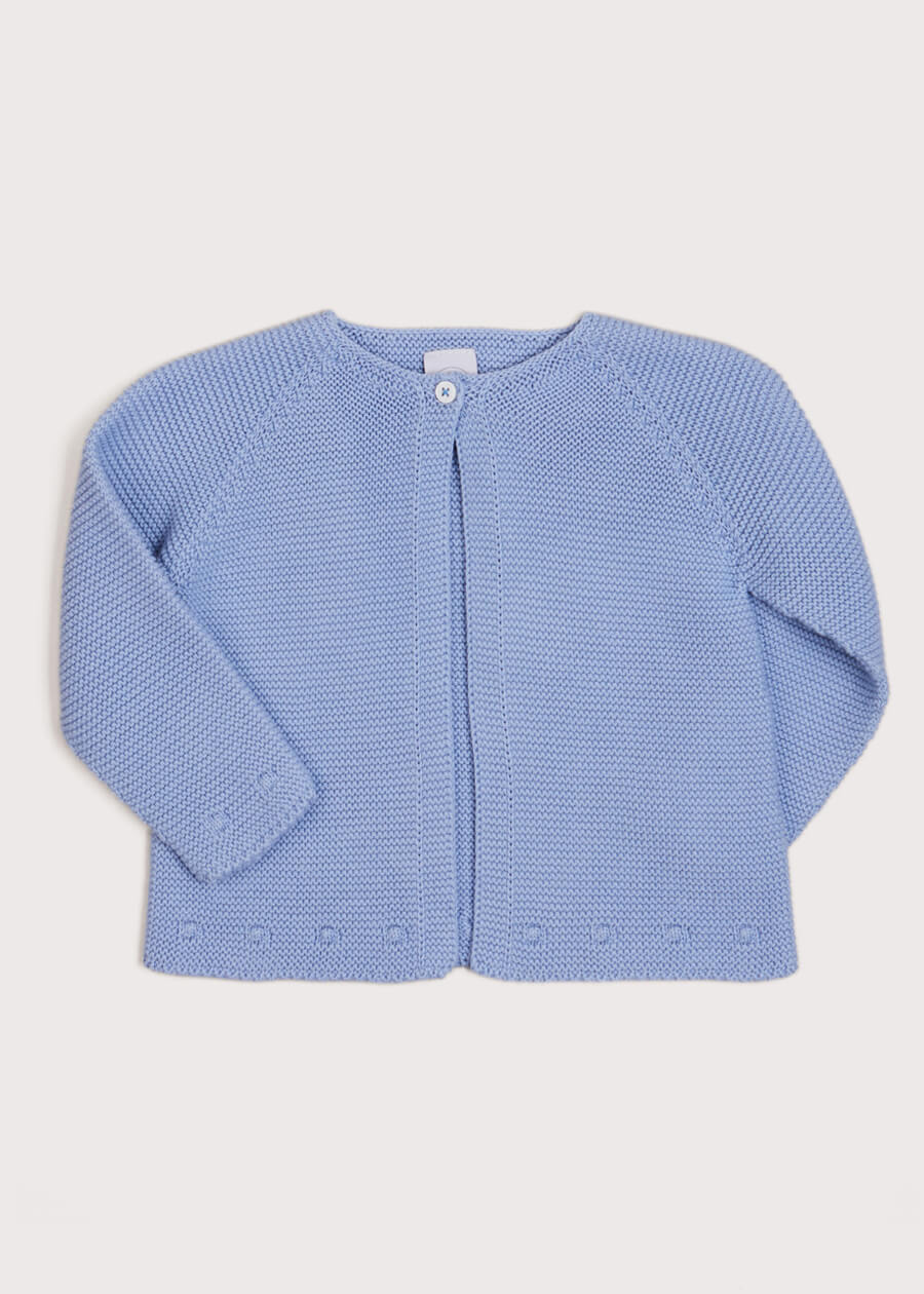 Plain Single Button Cardigan in Blue (6mths-4yrs) Knitwear  from Pepa London