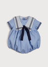 Striped Mariner Collar Short Sleeve Romper in Blue (3-18mths) Rompers  from Pepa London