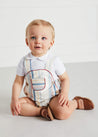 Thin Stripe Front Pocket Dungaree Romper in Red (3-18mths) Shorts  from Pepa London