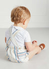 Thin Stripe Front Pocket Dungaree Romper in Red (3-18mths) Shorts  from Pepa London