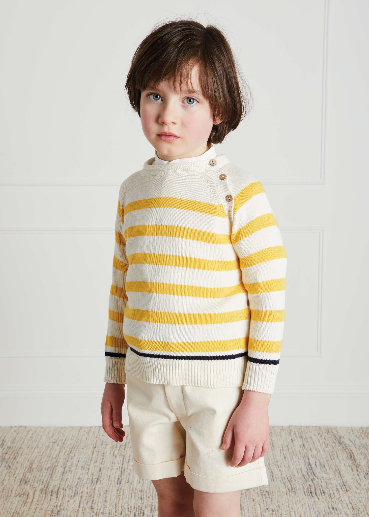 Bold Stripe Contrast Hem Jumper in White (12mths-10yrs) Knitwear  from Pepa London