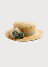 Faux Flower Straw Boater Hat in Teal Blue Accessories  from Pepa London