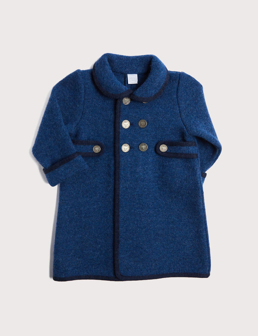 Austrian Double Breasted Navy Trim Coat in Blue (12mths-10yrs) Coats  from Pepa London