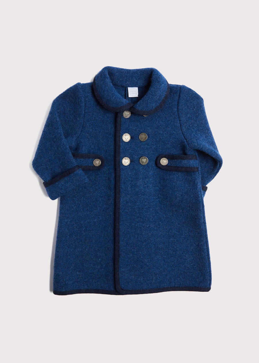 Austrian Double Breasted Navy Trim Coat in Blue (12mths-10yrs) Coats  from Pepa London