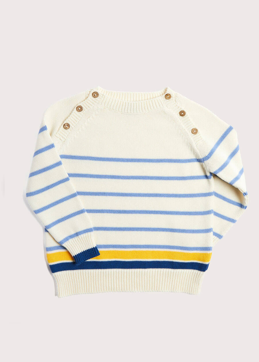 Contrast Stripe Mariner Jumper in White (6mths-10yrs) Knitwear  from Pepa London