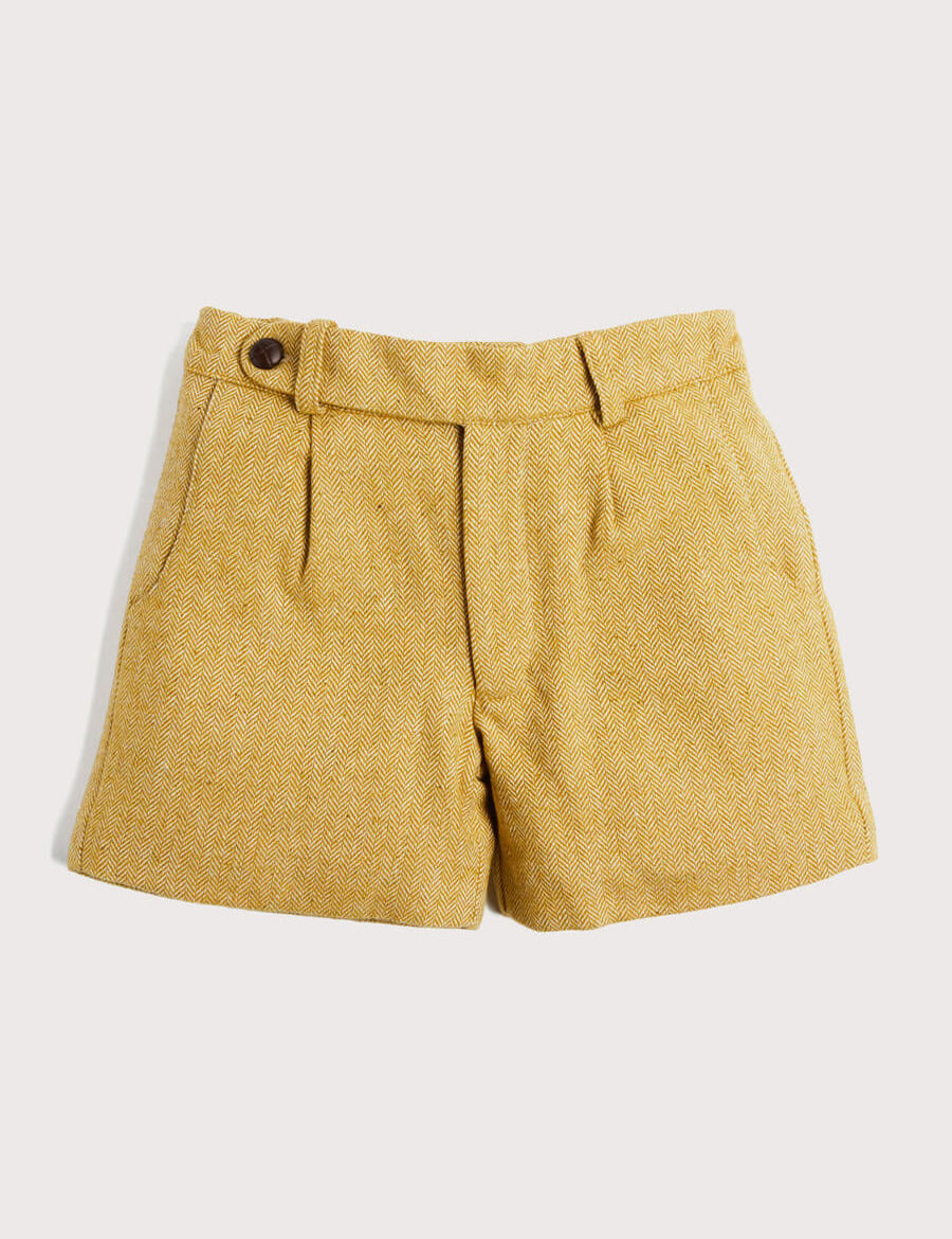 Herringbone Leather Button Shorts in Mustard (4-10yrs) Shorts  from Pepa London