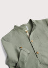 Mandarin Collar Linen Shirt in Khaki Green (4-10yrs) Shirts  from Pepa London