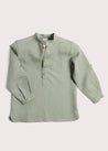 Mandarin Collar Linen Shirt in Khaki Green (4-10yrs) Shirts  from Pepa London