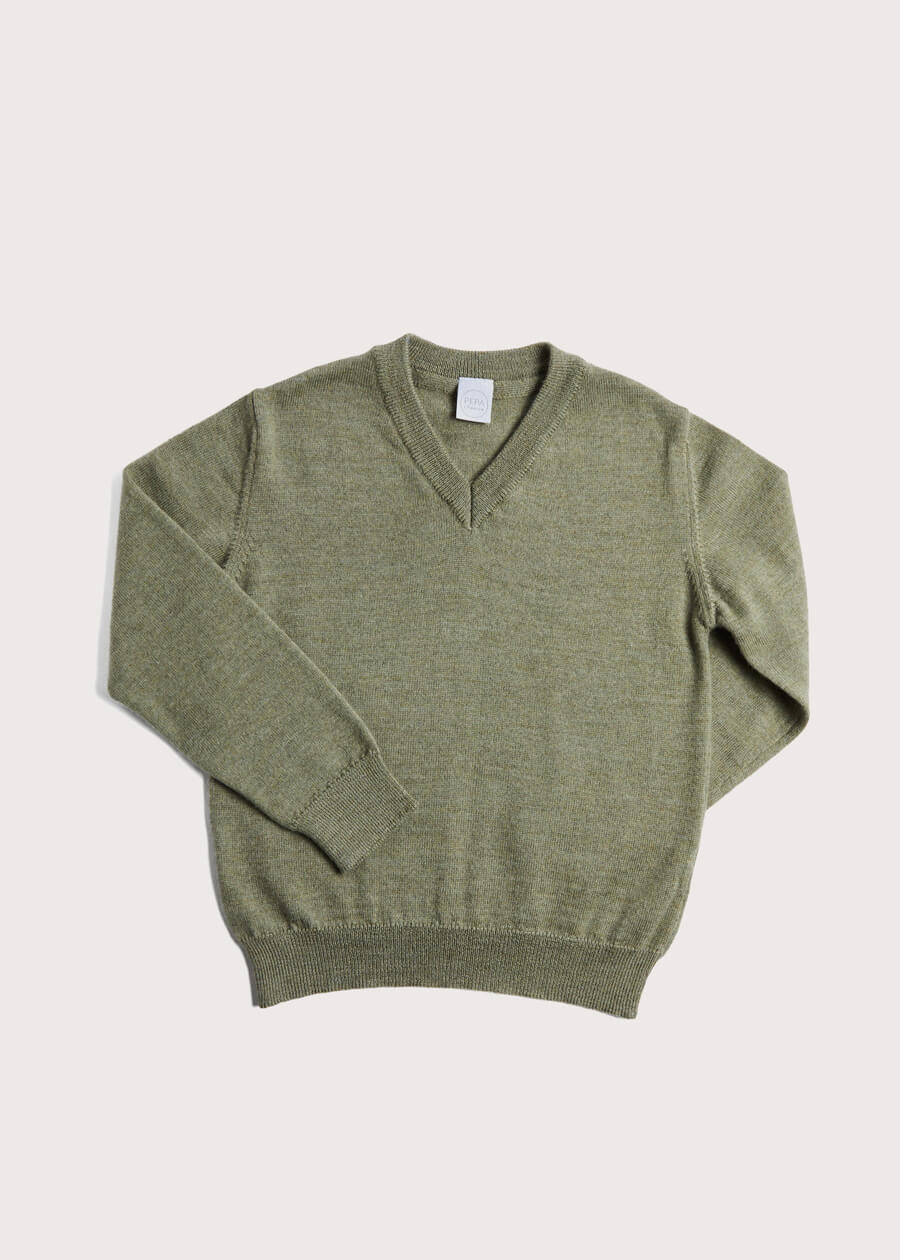Plain V-Neck Sweater in Sage Green (4-10yrs) Knitwear  from Pepa London