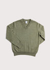 Plain V-Neck Sweater in Sage Green (4-10yrs) Knitwear  from Pepa London
