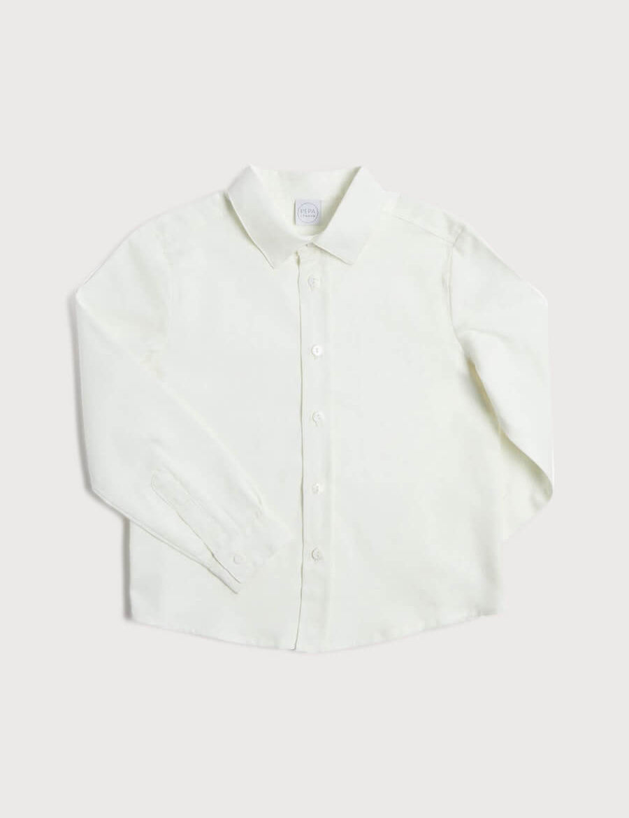 Polo Collar Long Sleeve Oxford Shirt in White (4-10yrs) Shirts  from Pepa London