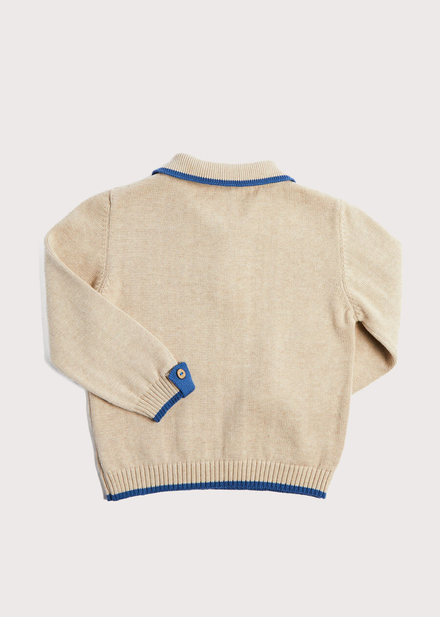 Polo Collar Stripe Sweater in Beige (12mths-10yrs) Knitwear  from Pepa London