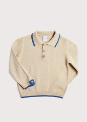 Polo Collar Stripe Sweater in Beige (12mths-10yrs) Knitwear  from Pepa London
