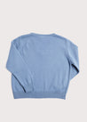 Ribbed Edge Cotton V-Neck Sweater in Dusty Blue (12mths-10yrs) Knitwear  from Pepa London