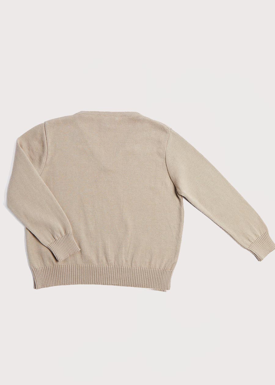 Ribbed Edge V-neck Sweater in Beige (12mths-10yrs) Knitwear  from Pepa London
